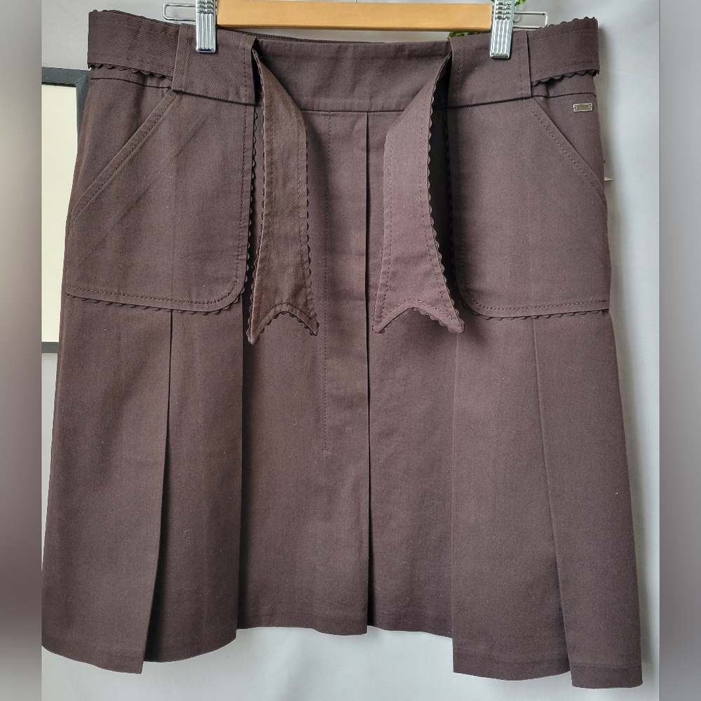 Escada Sport Pleated A Line Mini Skirt Brown EU 42 or US 12 or L